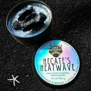 Hecate's Heatwave Luxury Wickless Candle: Rose Violet Leather Dark Woods Scent